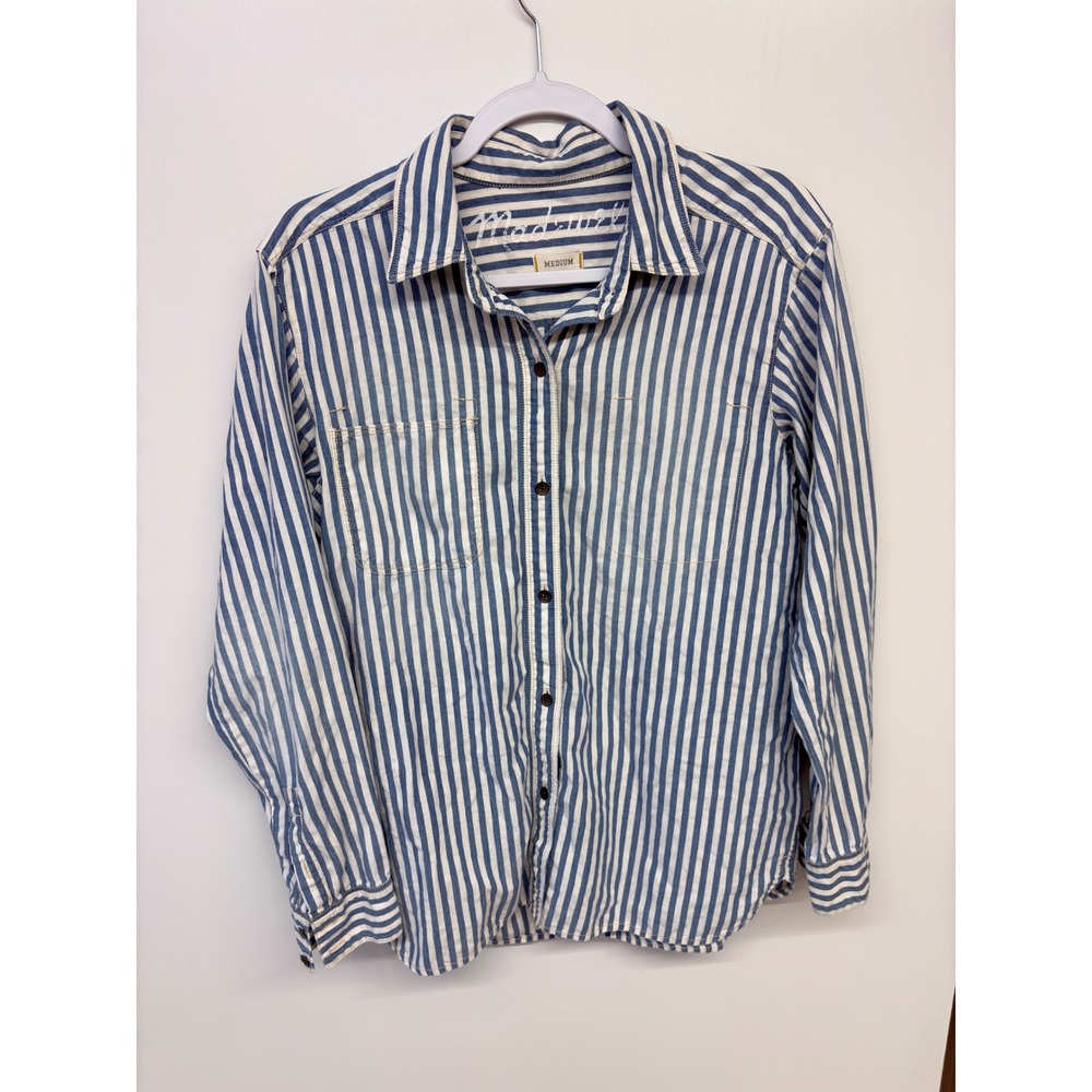 Timeless Preppy Coastal Button Down Shirt Striped Madewell Women M Blue